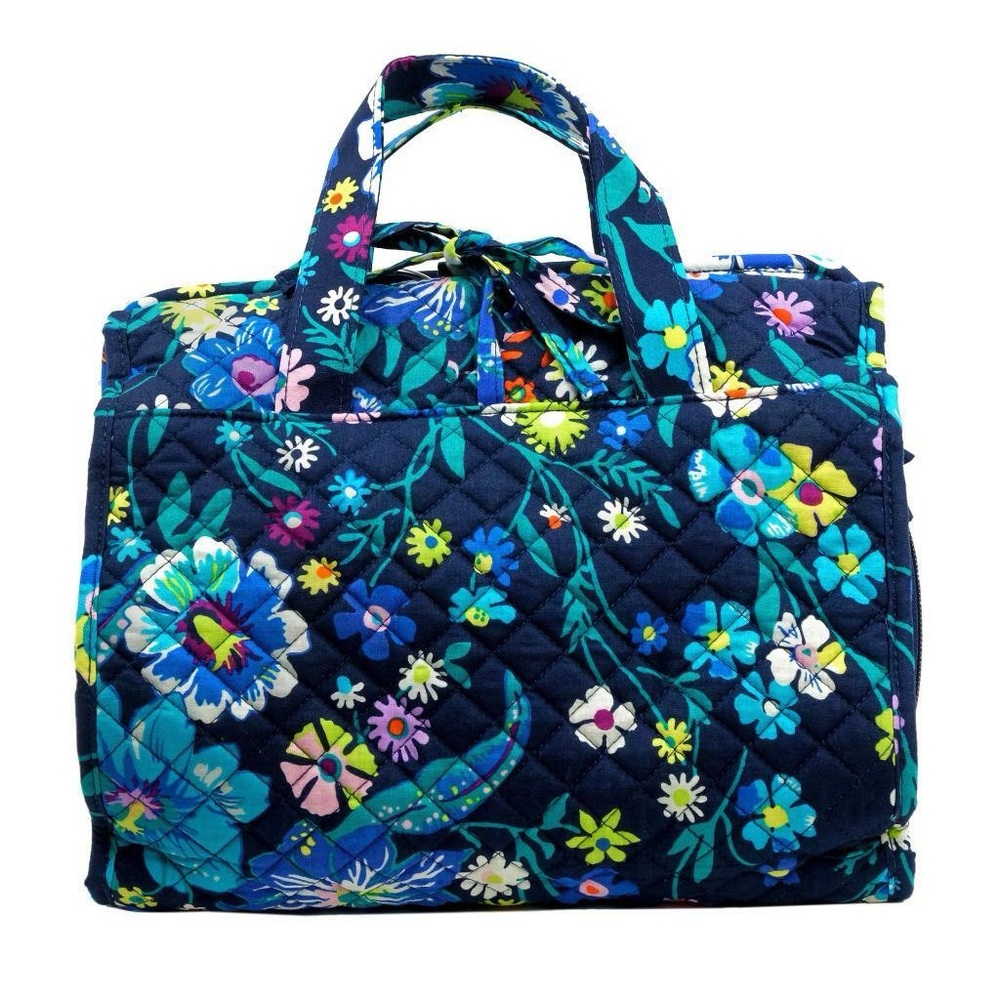 VERA BRADLEY Hanging Travel Organizer Flowery Aqua Theme Tie-Up